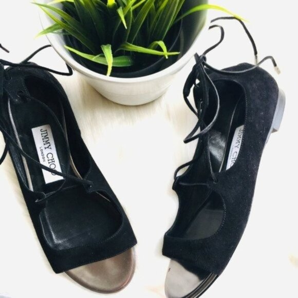 JIMMY CHOO Authentic Vernie Black Lace Up Gladiator Sandals Womens Size 5.5 EUC - Picture 4 of 10